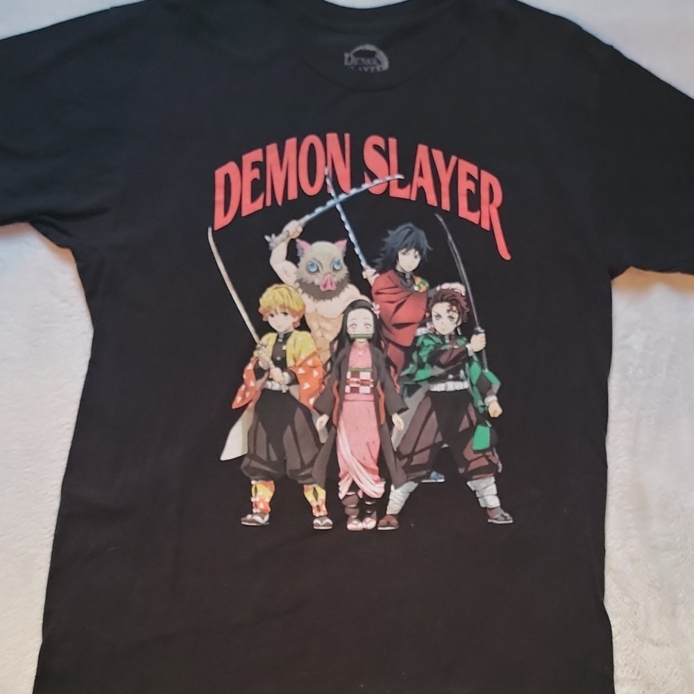 Demon Slayer Men's Black Graphic Print Cotton Crew Neck T-Shirt Size L